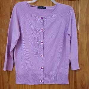 August Silk Knit Women's Lilac Snap Front 3/4 Sleeve Cardigan Sweater